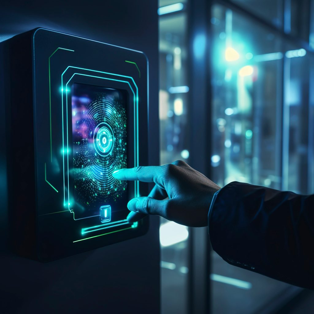 photo of a biometric access control system in action.