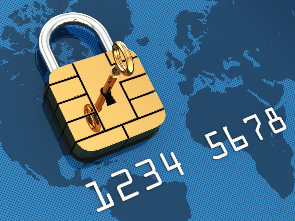 Credit card security chip as padlock,safe banking
