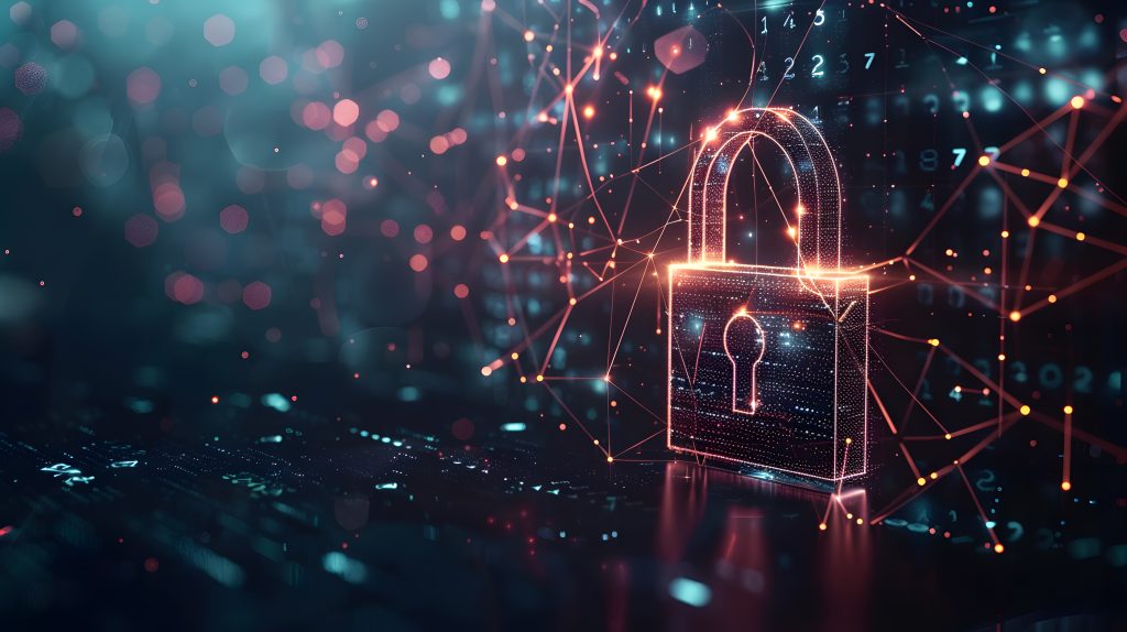 cybersecurity services concept or secure connection of cyber world closeup and safety lock green design - AI Generative