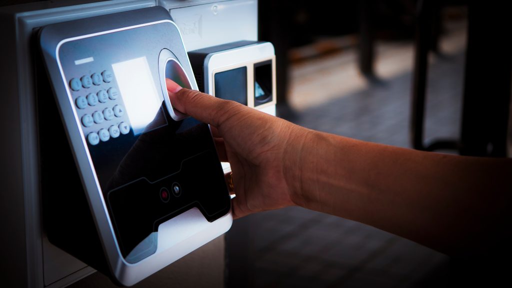Finger print scan for enter security system with copyspace.