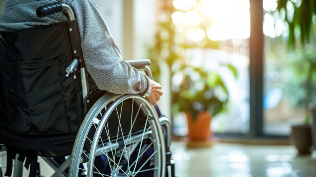 nursing home, grandmother in a wheelchair