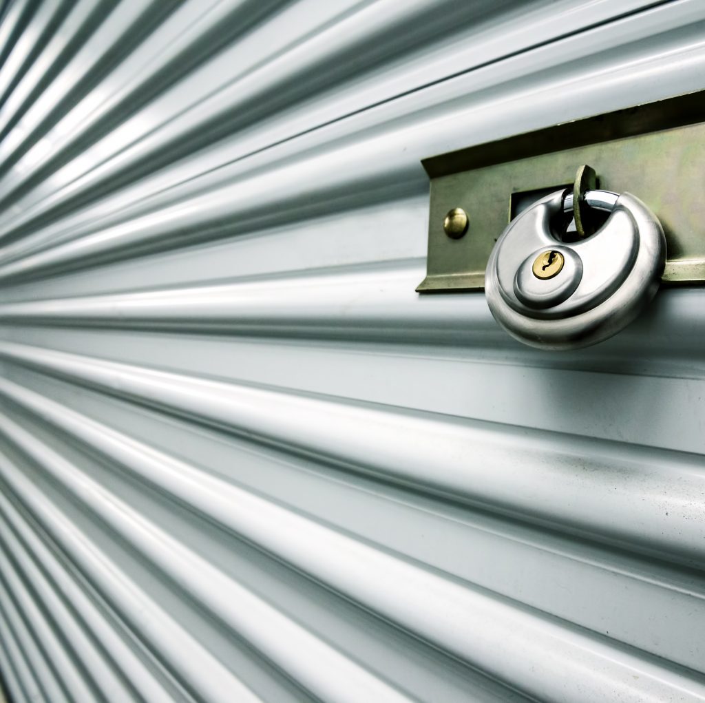 Self storage door. Life style, storage, moving, storing, organizing concept.